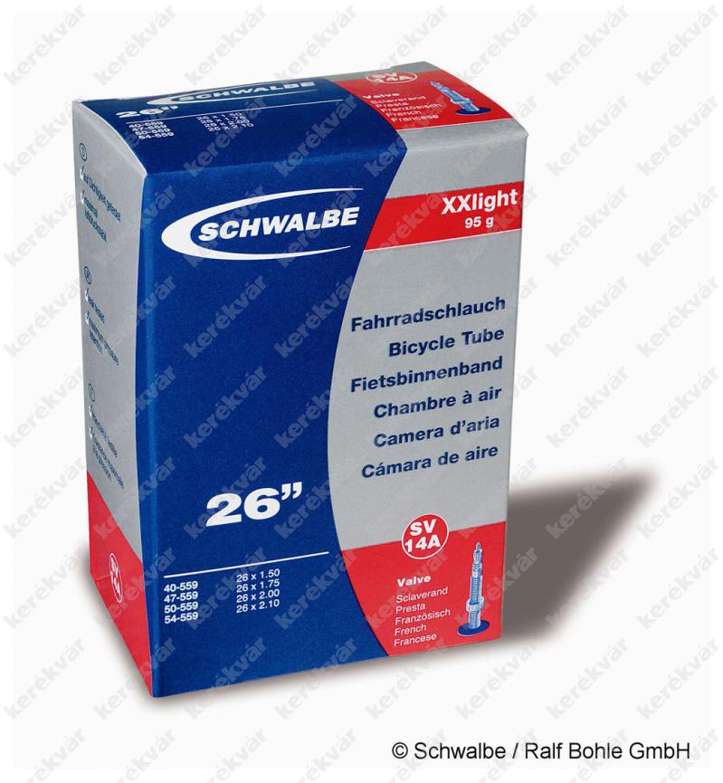 Schwalbe Extra light MTB 26" belső gumi presta szelep 40mm 95gr