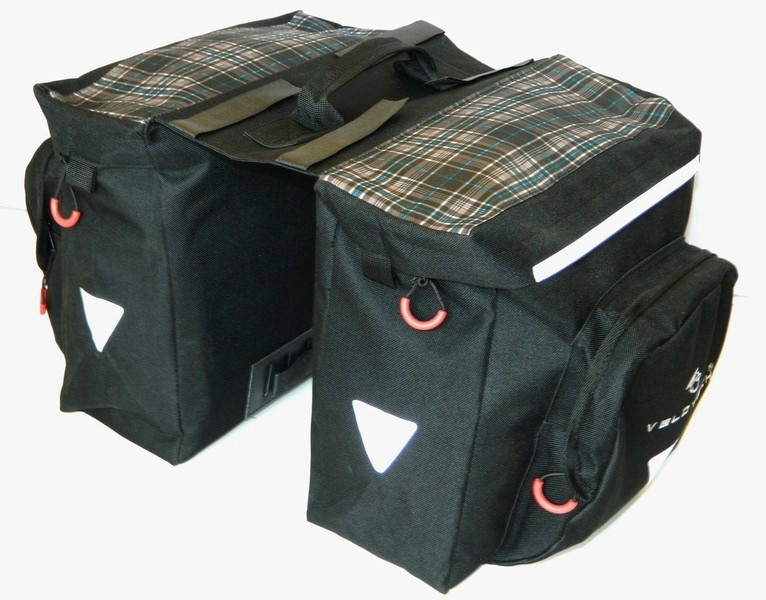Velotech 2 compartment detachable pannier bag fekete/kockás